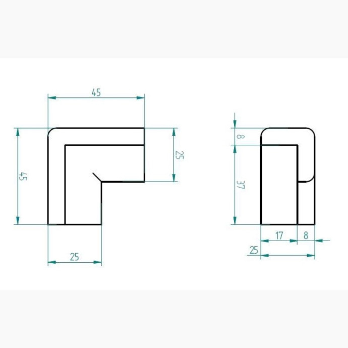 Corner piece, 2 directions, black, type "E"