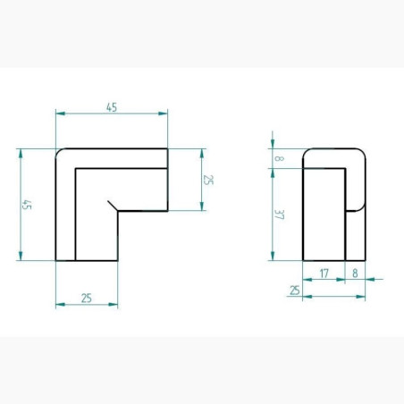 Corner piece, 2 directions, black, type "E"