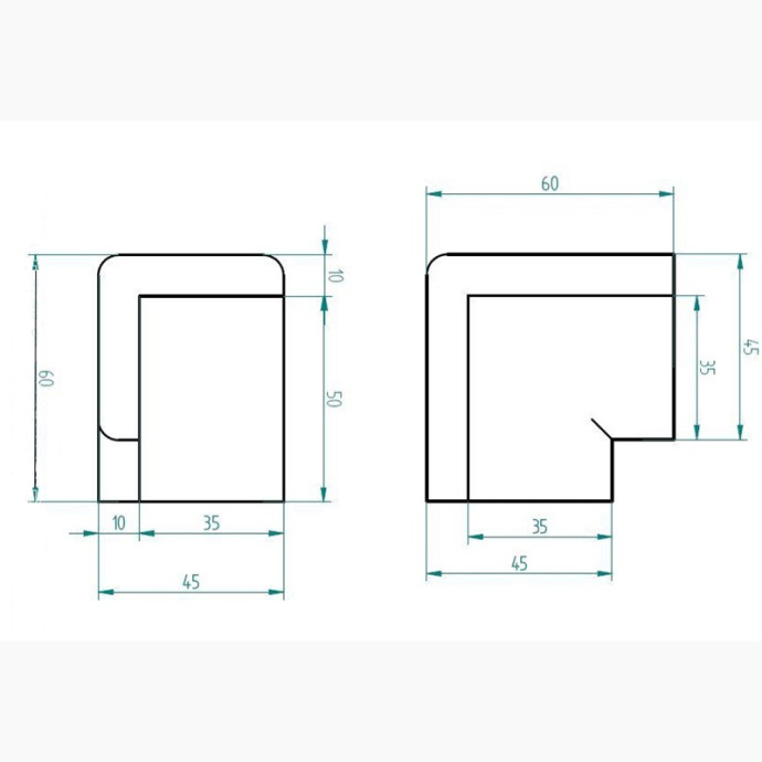 Corner piece, 2 directions, black, "H" type