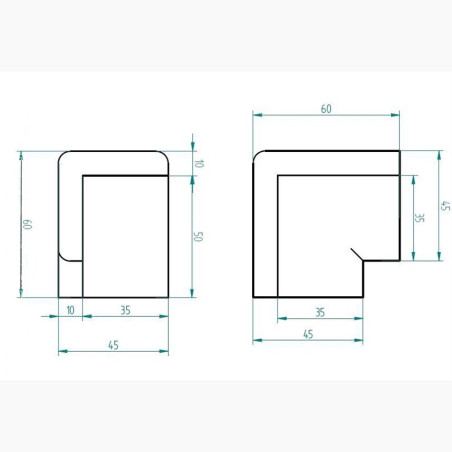 Corner piece, 2 directions, black, "H" type
