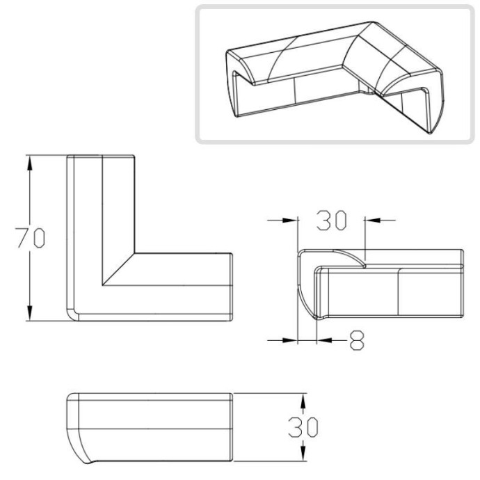 White/red polyurethane corner piece 70x70x30mm