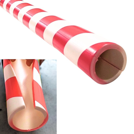 Proteção tubular vermelha/branca de poliuretano. Comprimento 1000 x Ø exterior 66 mm. Ø interior 50 mm.