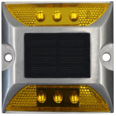 Sinalizador solar de aço com 3 LEDs em cada lado, cor âmbar / âmbar.