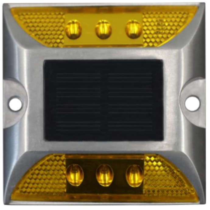 Captafaro solar de acero con 3 leds en cada cara, color Ámbar / Ámbar