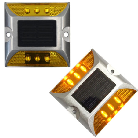 Captafaro solar de acero con 3 leds en cada cara, color Ámbar / Ámbar