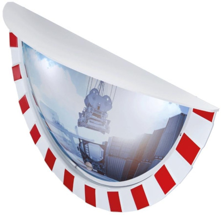 Convex exterior mirror 1/4 sphere with red and white frame and white visor. Available in different sizes.
