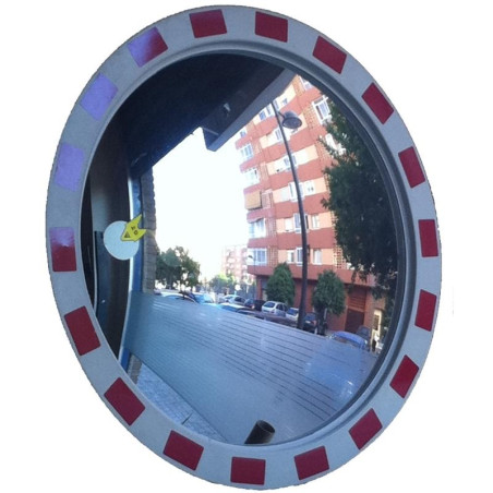 Espejo convexo exterior circular marco rojo blanco Ø1000mm.