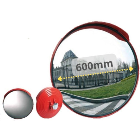 Espejo convexo de exterior circular con visera roja Ø600mm