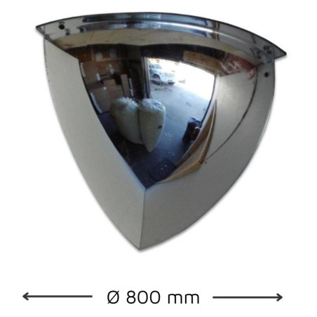 Miroir convexe intérieur 1/8 de sphère Ø800mm Distance 8 mètres.