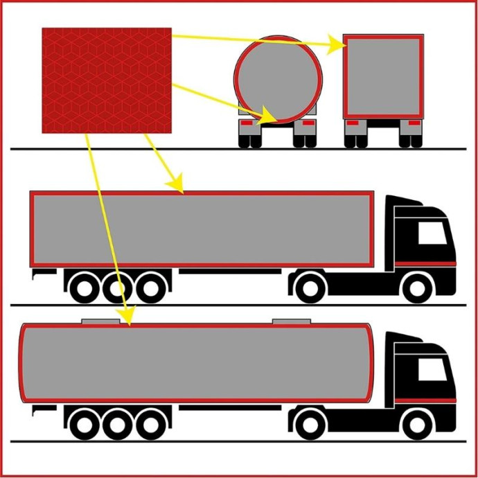 Nastro rosso per superfici flessibili dei veicoli. Larghezza 55 mm x Lunghezza 50000 mm.