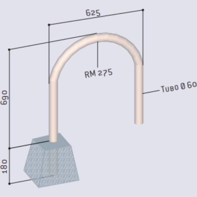 Garfo fixo galvanizado. Ø60mm. 690x625mmx3mm.