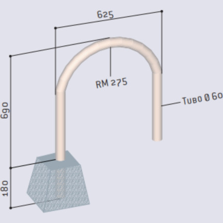Garfo fixo galvanizado. Ø60mm. 690x625mmx3mm.