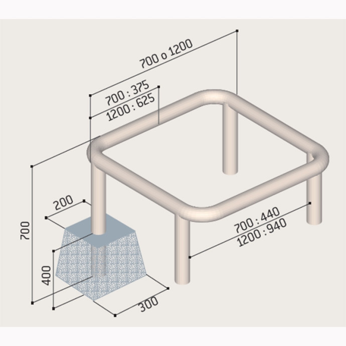 Corpete fixo galvanizado. Ø60mm. 700x700mm.