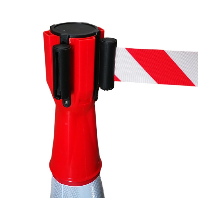 Red and white extendable 3-meter tape for a 1-meter cone.