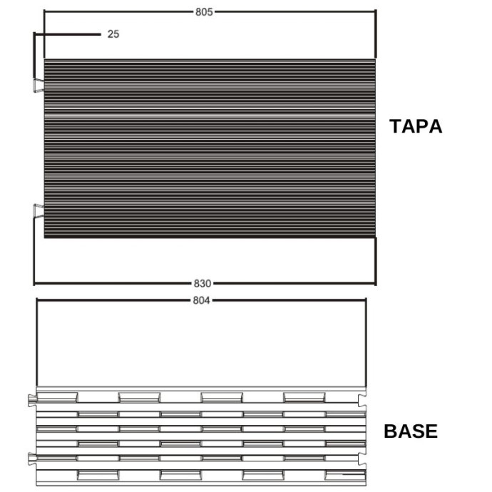 Pasacables 5 canaletas compuesto por base y tapa