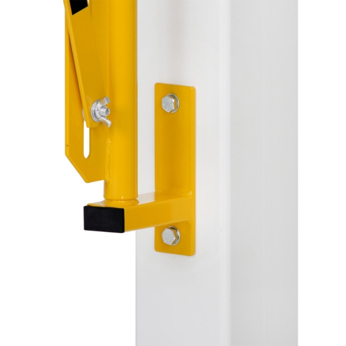 Barrière extensible en acier avec roues. Pour fixer au mur, étagères, etc. Jaune/noir