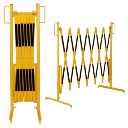 Yellow and black retractable barrier