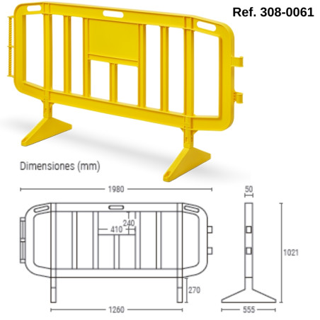 Plastic barrier measuring 1980 x 1021 mm.