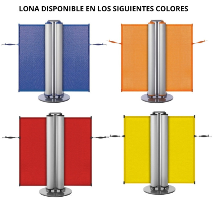 Barreira dupla retrátil de delimitação com rodas. Cartaz de lona microperfurada ou vinil. Diferentes opções.