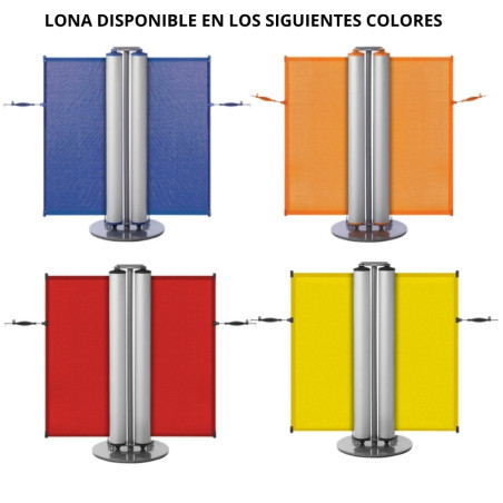 Barriera doppia retrattile per delimitazione con ruote. Cartello in tela microforata o vinile. Diverse opzioni.