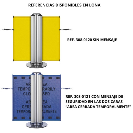Barrière double rétractable de délimitation avec roues. Panneau en toile microperforée ou vinyle. Différentes options disponible
