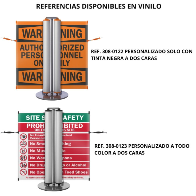 Barriera doppia retrattile per delimitazione con ruote. Cartello in tela microforata o vinile. Diverse opzioni.