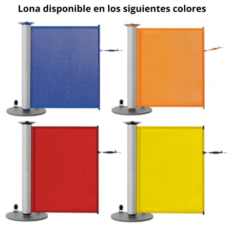 Barrière individuelle rétractable de délimitation avec roues. Panneau en toile micro-perforée ou vinyle. Différentes options dis
