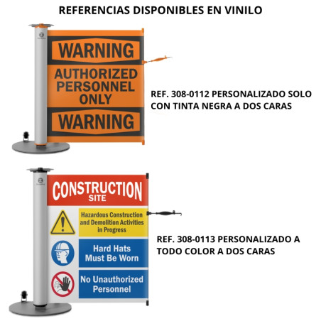 Barreira individual retrátil de delimitação com rodas. Cartaz de lona microperfurada ou vinil. Diferentes opções.