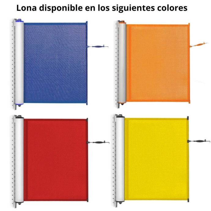 Barrera retráctil fija de delimitación. Cartel de lona microperforada o vinilo. Diferentes opciones.