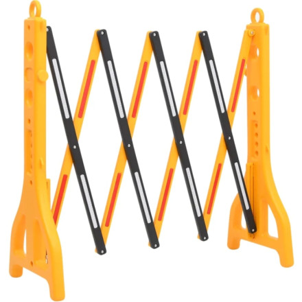 Yellow and black plastic expandable barrier.