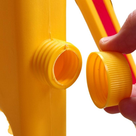 Yellow and black plastic expandable barrier.