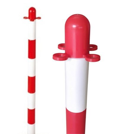 Poteau en PVC rouge et blanc, 900xØ30mm. Ajouter une base.