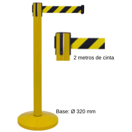 2 postes amarelos com fita amarela e preta de 2 metros, 320x910mm.
