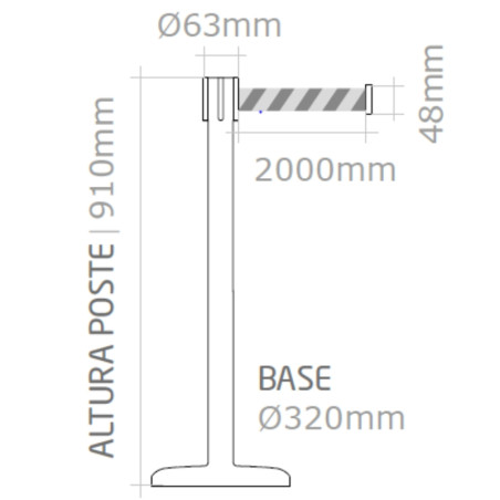 2 postes amarelos com fita amarela e preta de 2 metros, 320x910mm.