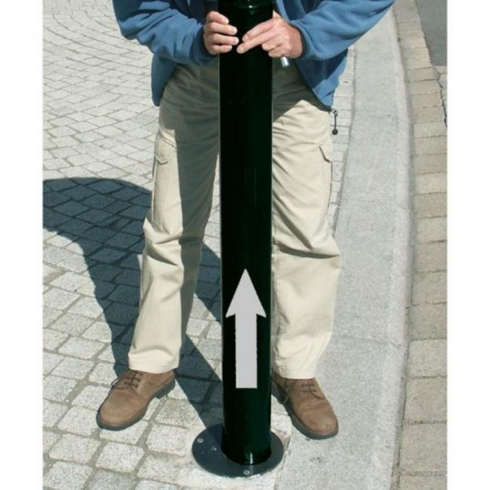 Removable red and white bollard with automatic locking, Ø76mm