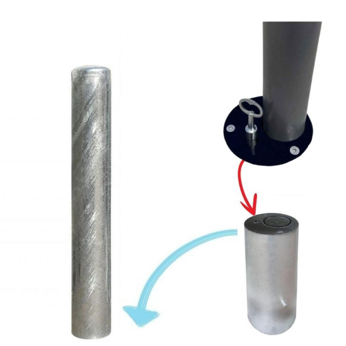 Galvanized removable bollard with automatic locking 1000xØ76mm