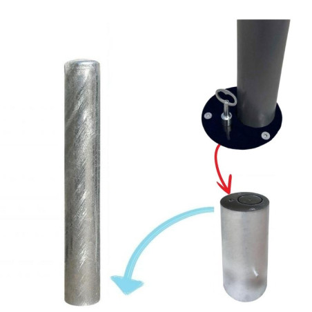 Galvanized removable bollard with automatic locking 1000xØ76mm