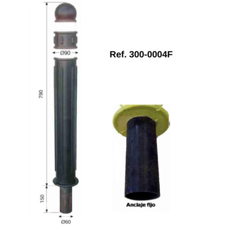 Rubber and steel bollard 790xØ90mm