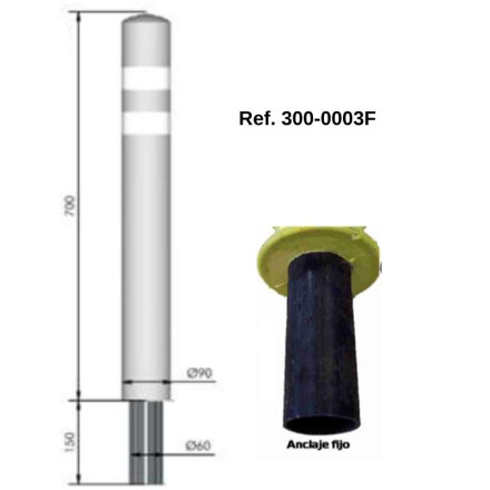 Rubber and steel bollard 700xØ90mm