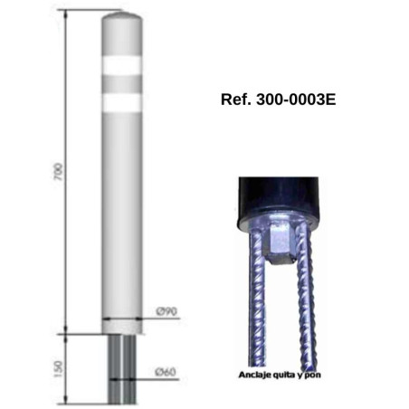 Bollard in gomma e acciaio 700xØ90mm