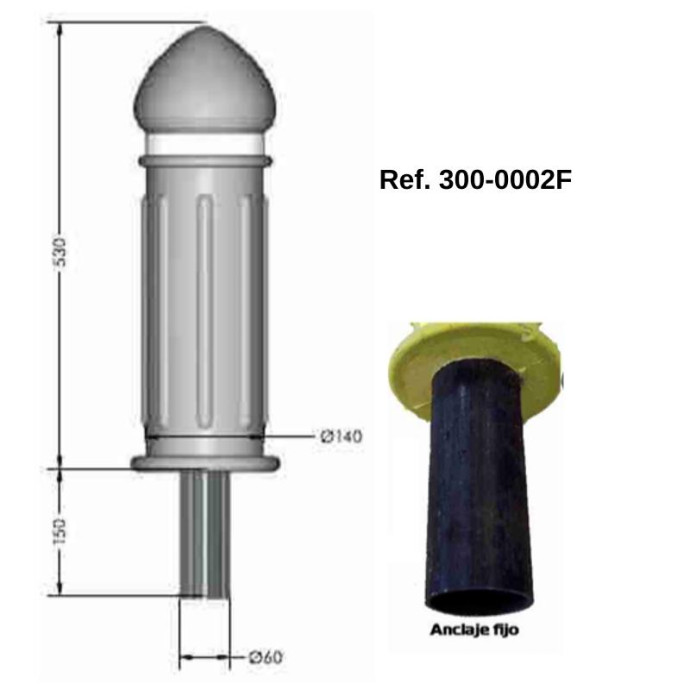 Bolardo de borracha e aço 530xØ140mm
