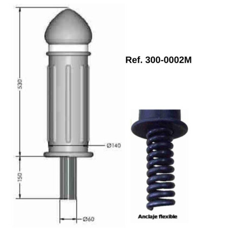 Bolardo de goma y acero 530xØ140mm