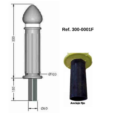Rubber and steel bollard 500xØ100mm