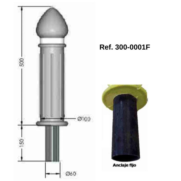 Bolardo de borracha e aço 500xØ100mm