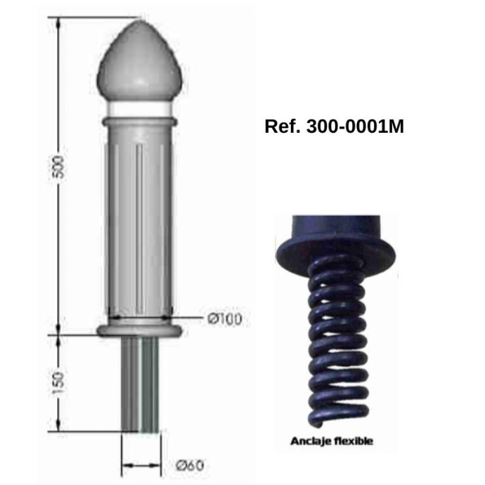 Bolardo de goma y acero 500xØ100mm