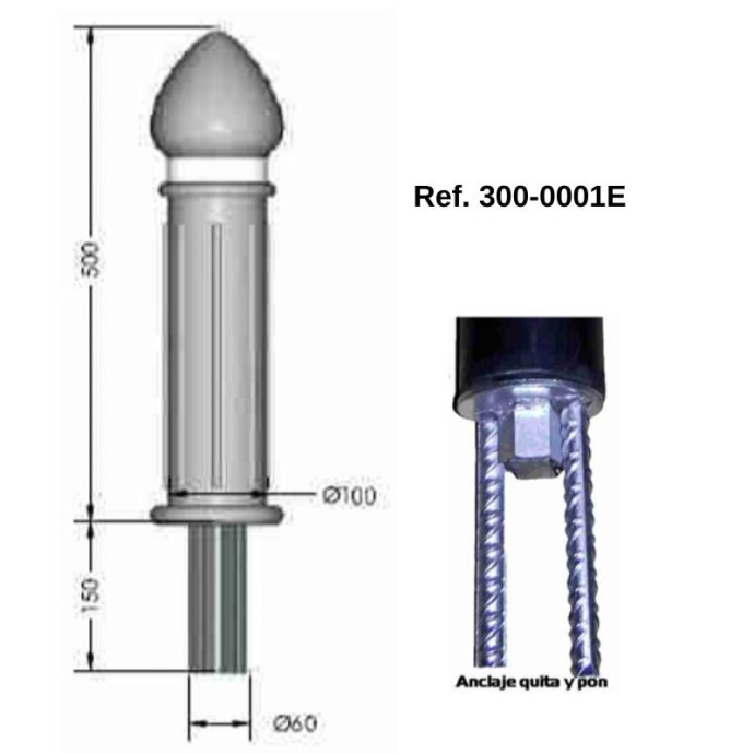 Rubber and steel bollard 500xØ100mm
