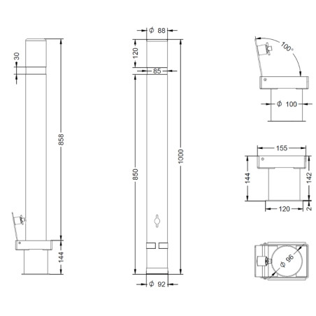 Removable metal bollard WITH base, 1000xØ90mm