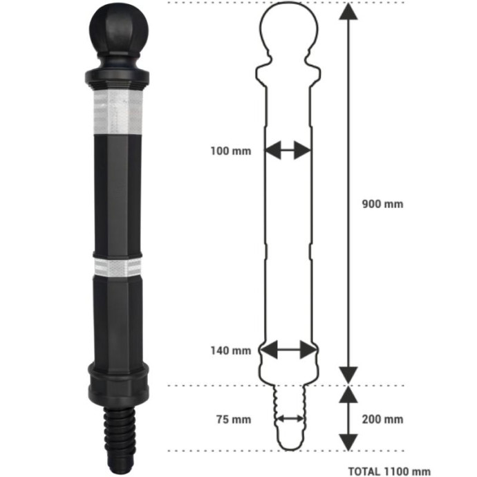 Fixed flexible polyethylene bollard, 900xØ100mm