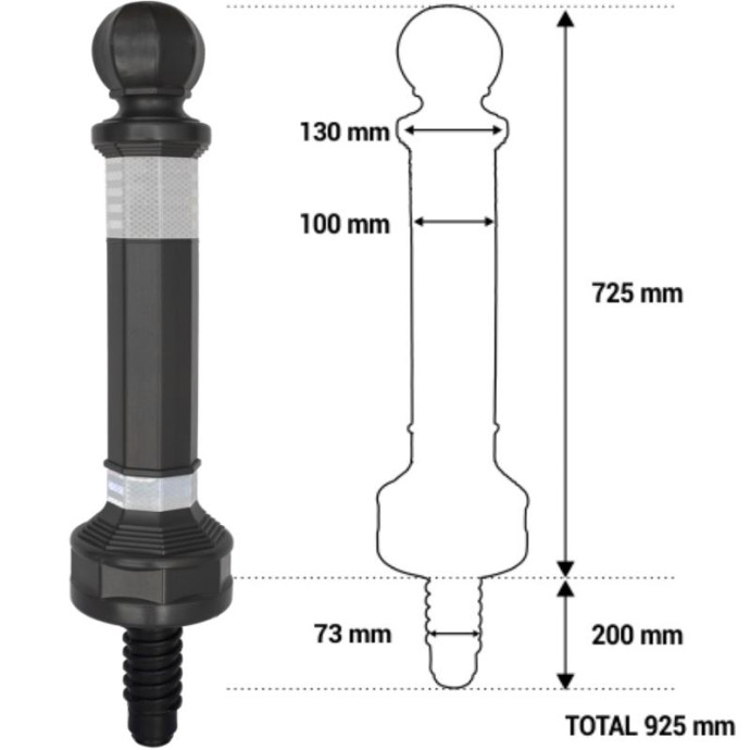 Fixed flexible polyethylene bollard, 725xØ130mm