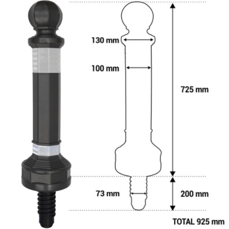 Fixed flexible polyethylene bollard, 725xØ130mm